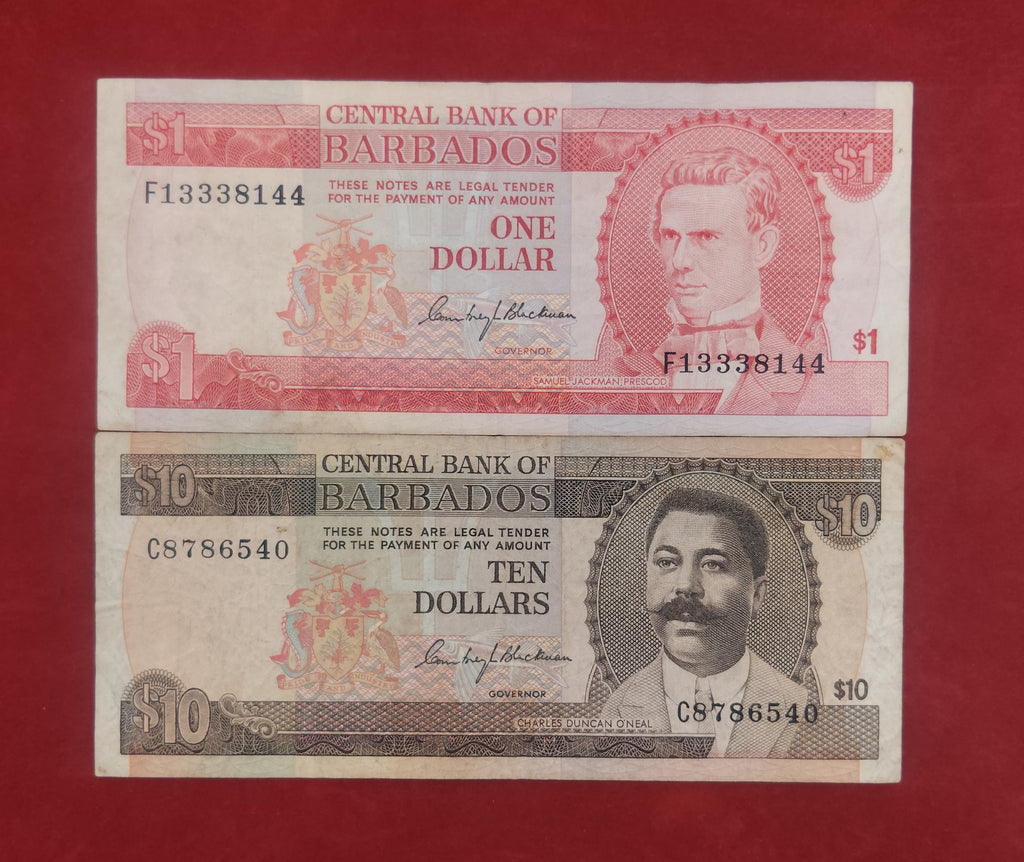 CENTRAL BANK OF BARBADOS 1 ,10 DOLLARS (460)