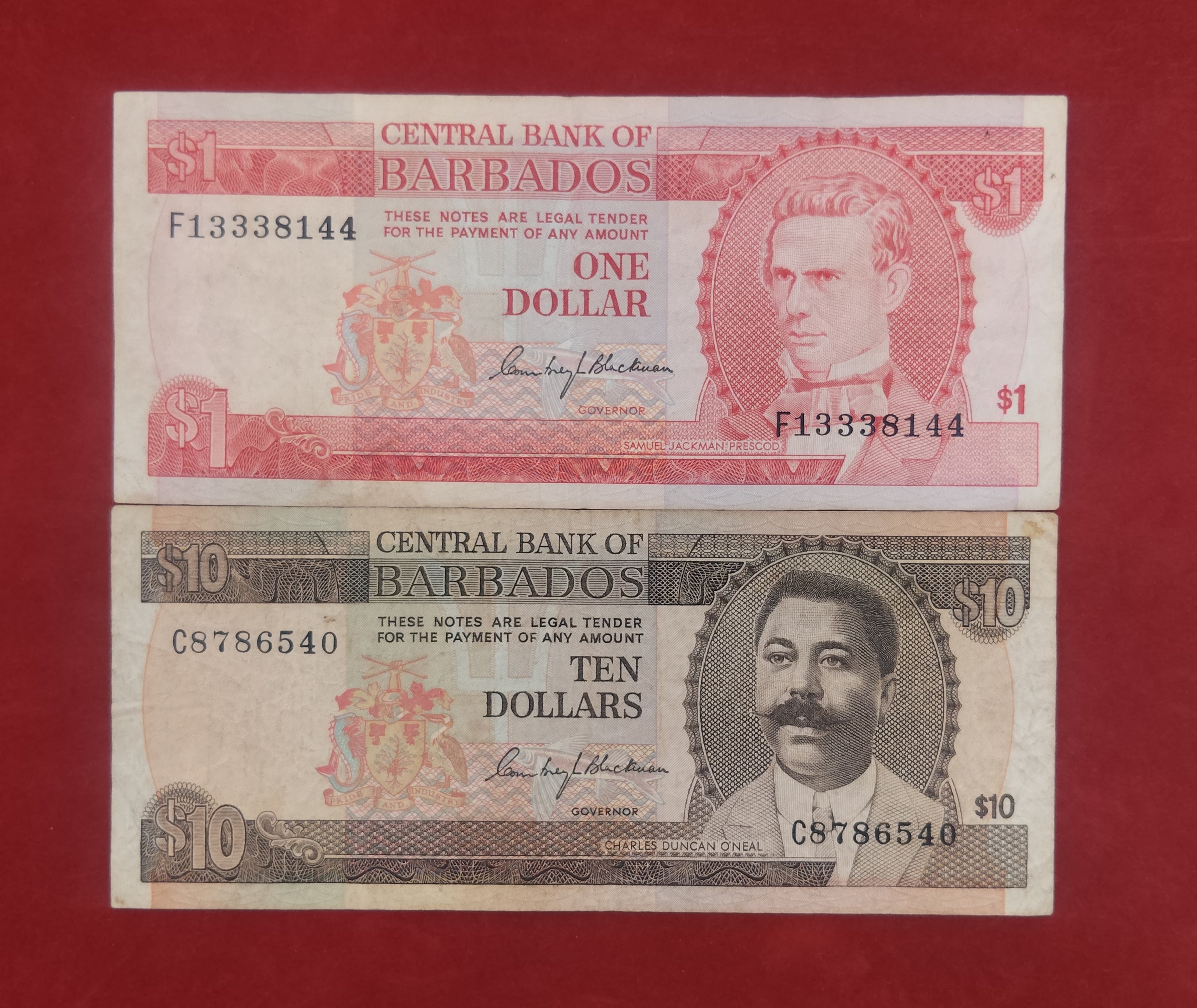 CENTRAL BANK OF BARBADOS 1 ,10 DOLLARS (460)