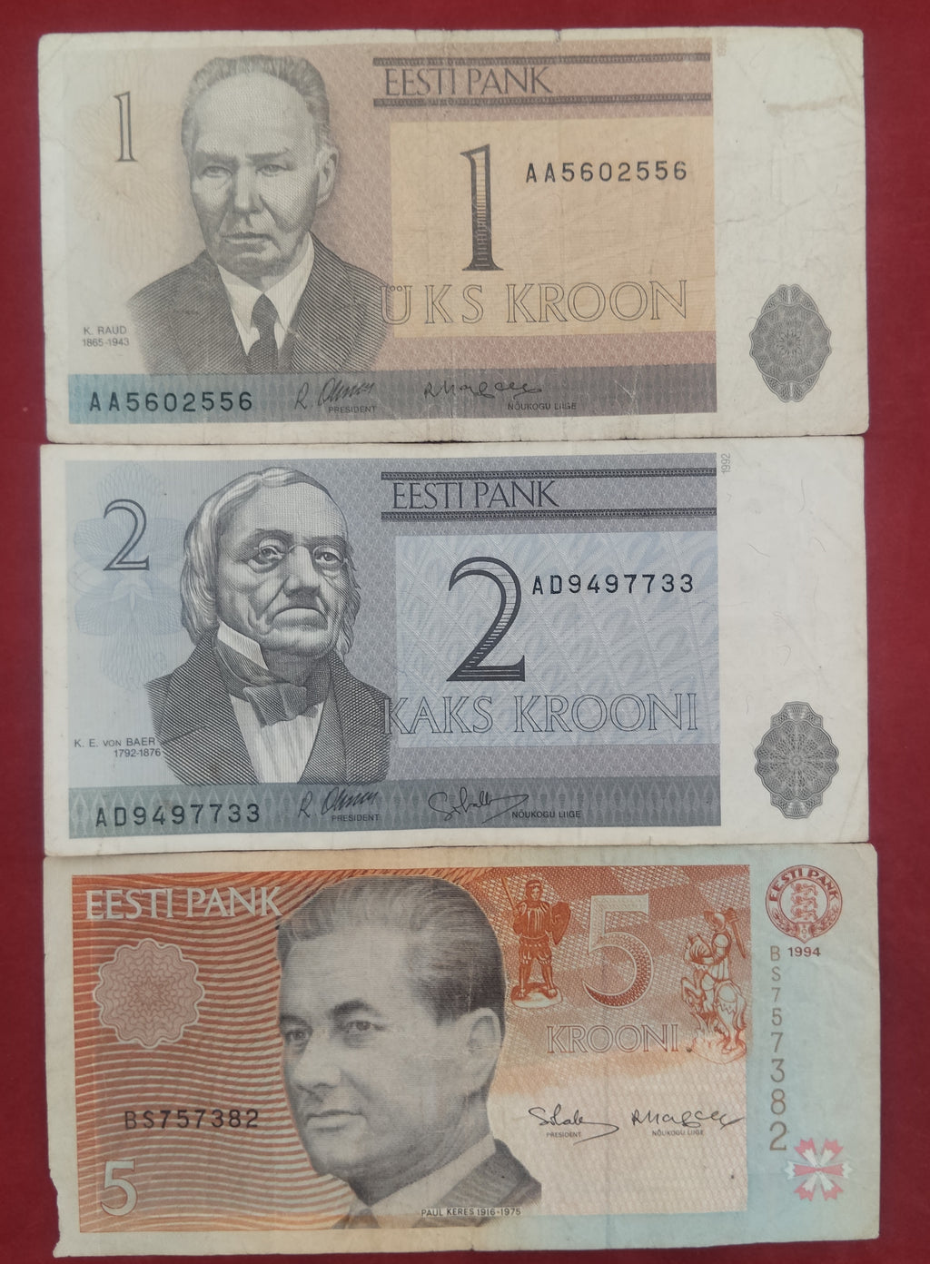 BANK OF ESTONIA 1 ,2 ,5 ,10 KROONI (D90)