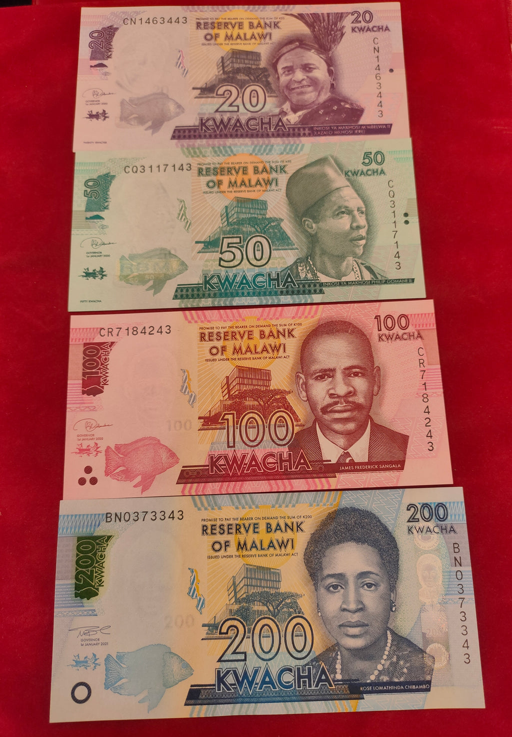 RESERVE BANK OF MALAWI 20, 50, 100, 200, 500, 1000, 2000, 5000 KWACHA (y068)