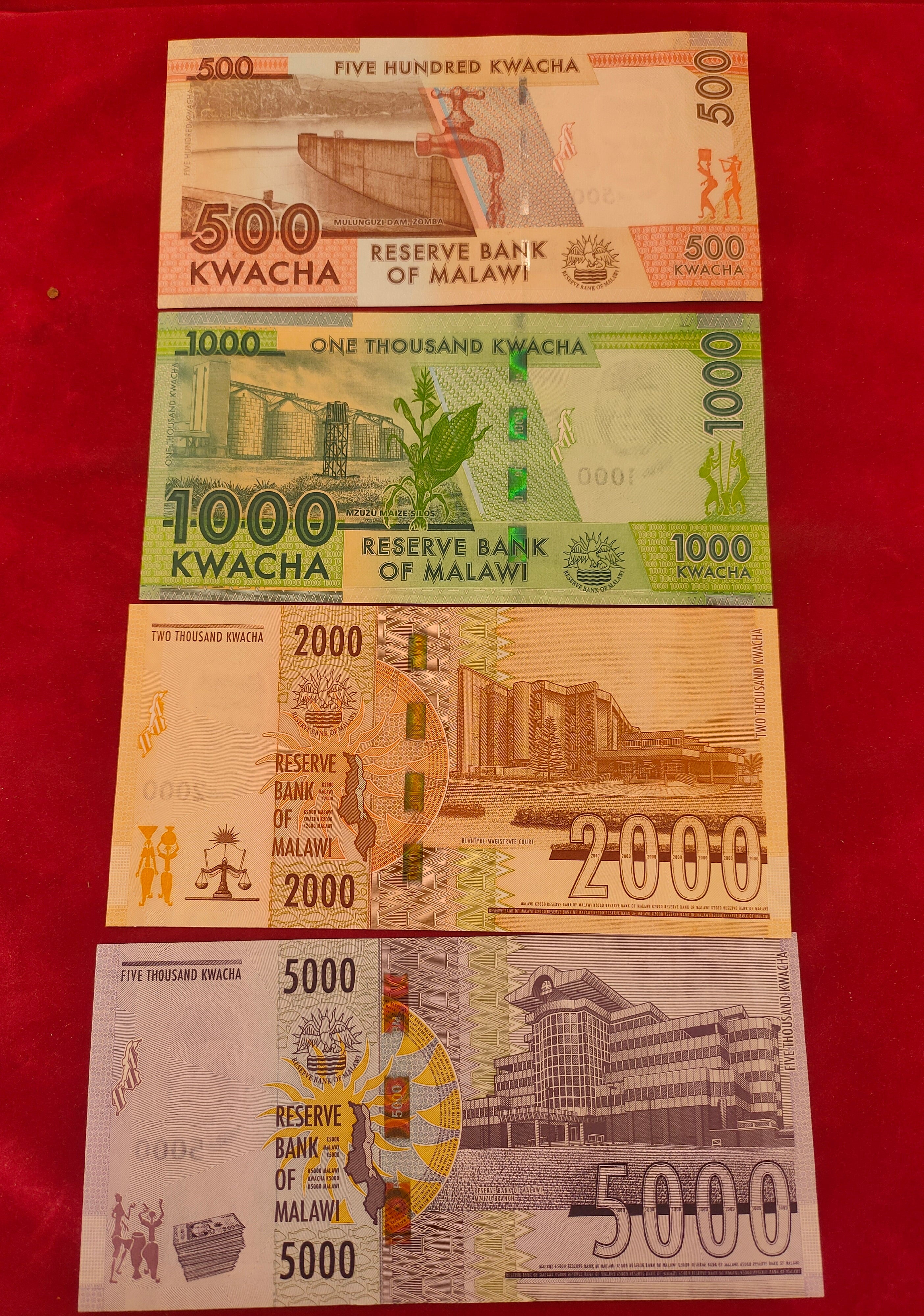 RESERVE BANK OF MALAWI 20, 50, 100, 200, 500, 1000, 2000, 5000 KWACHA (y068)