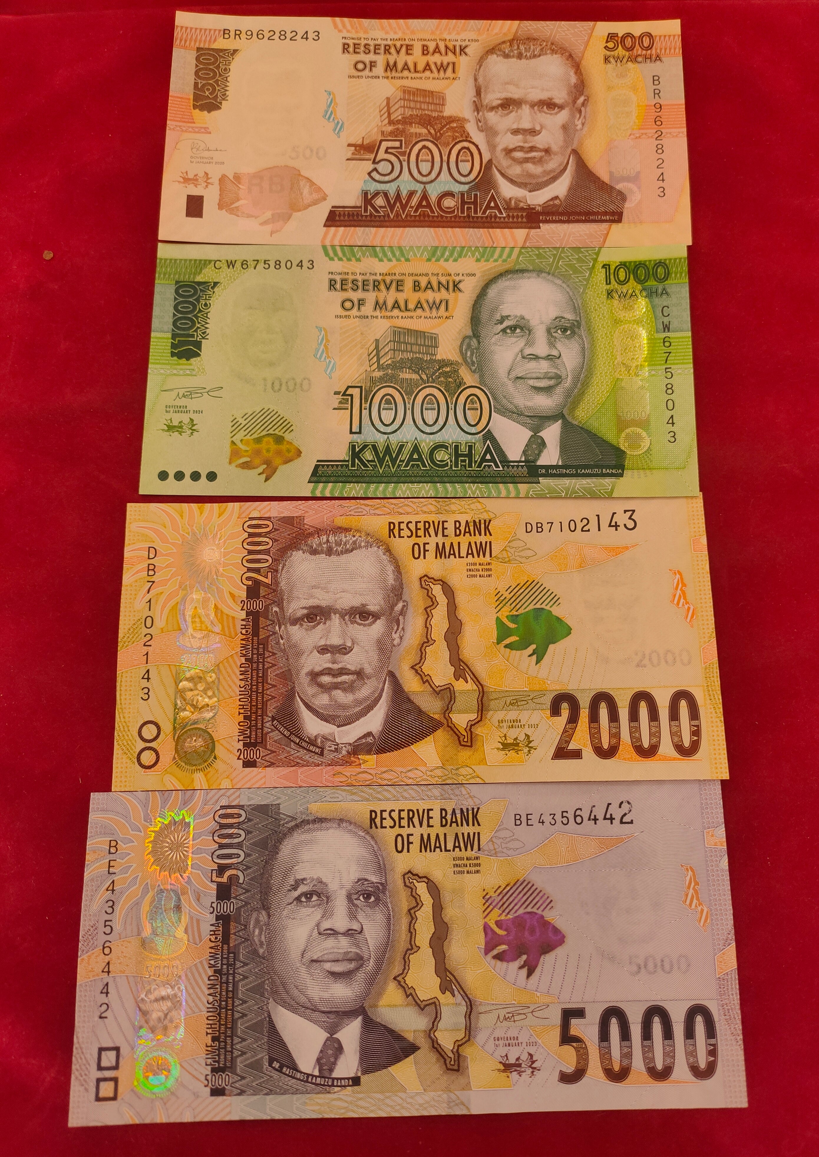 RESERVE BANK OF MALAWI 20, 50, 100, 200, 500, 1000, 2000, 5000 KWACHA (y068)