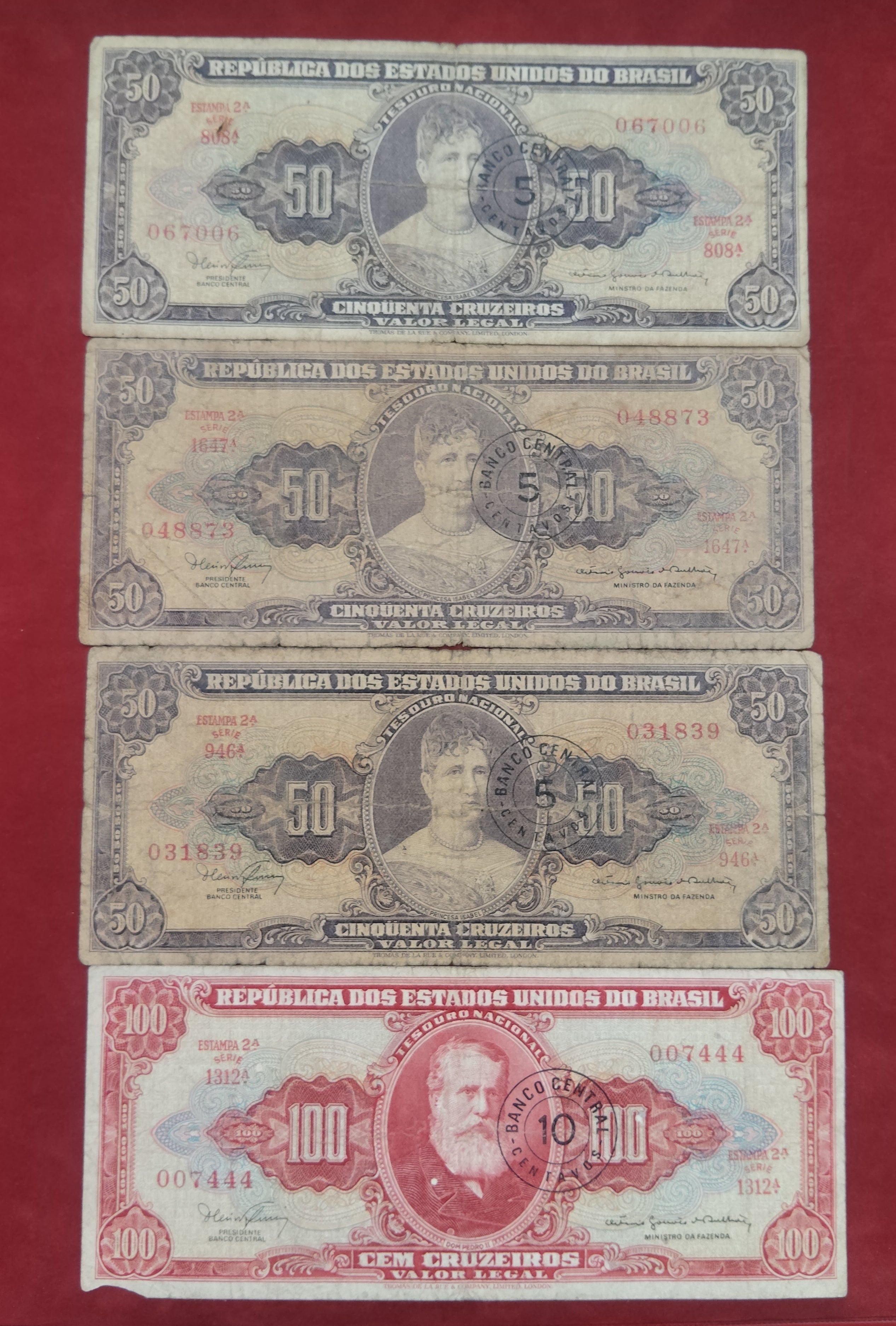 CENTRAL BANK OF BRASIL 50 ,100 CRUZEIROS (D706)