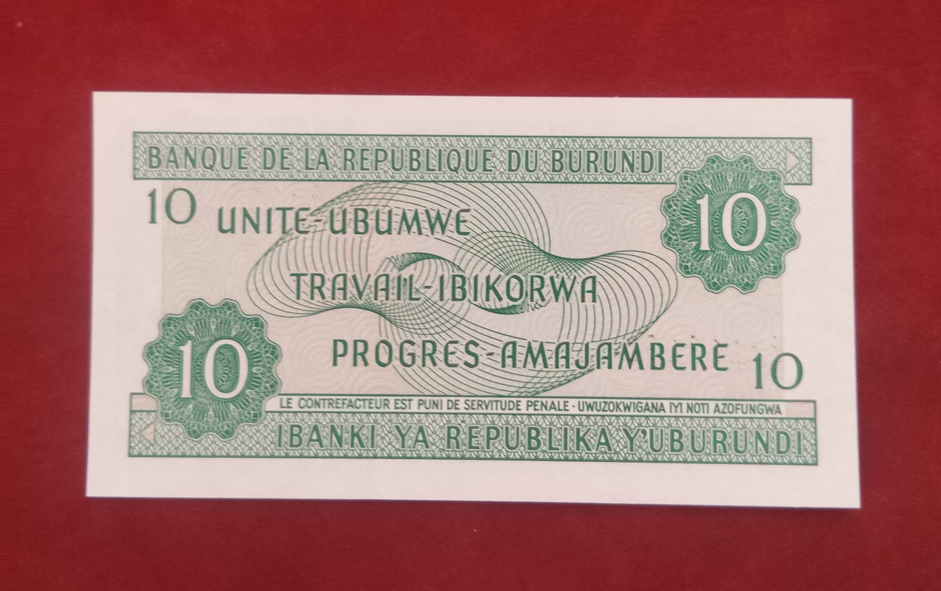 REPUBLIC BANK OF BURUNDI 10 FRANCS (354)