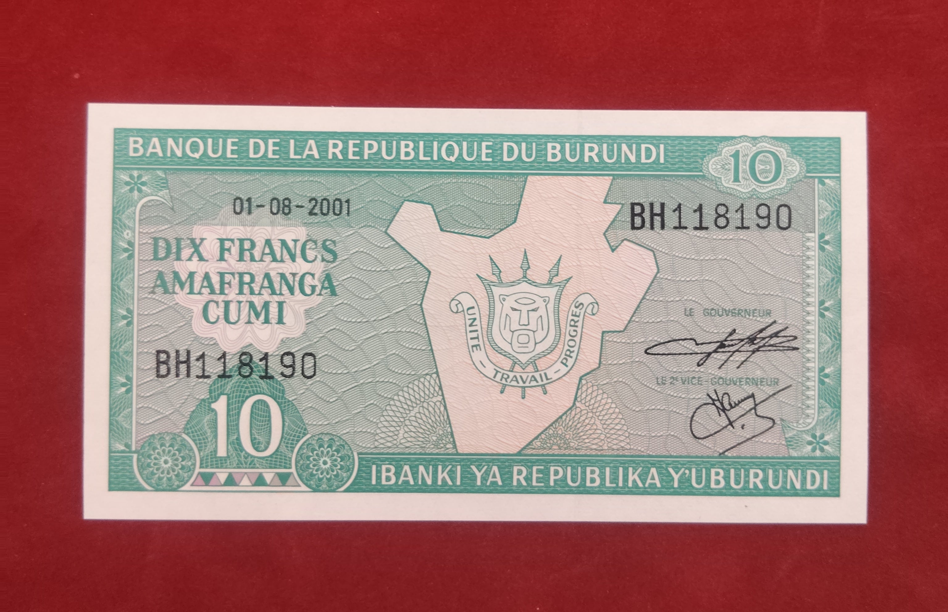 REPUBLIC BANK OF BURUNDI 10 FRANCS (354)