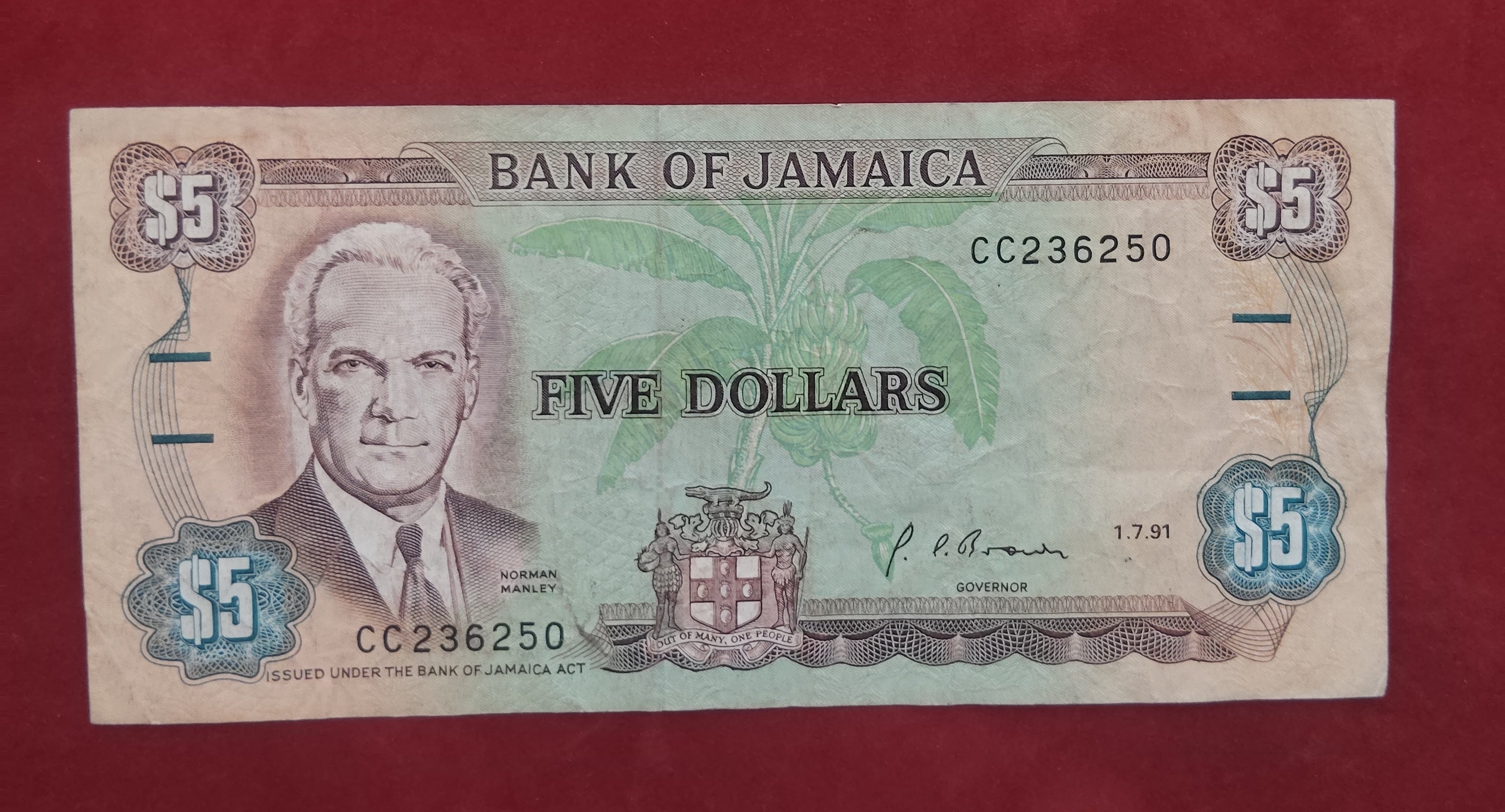 BANK OF JAMAICA 5 DOLLARS (C203)
