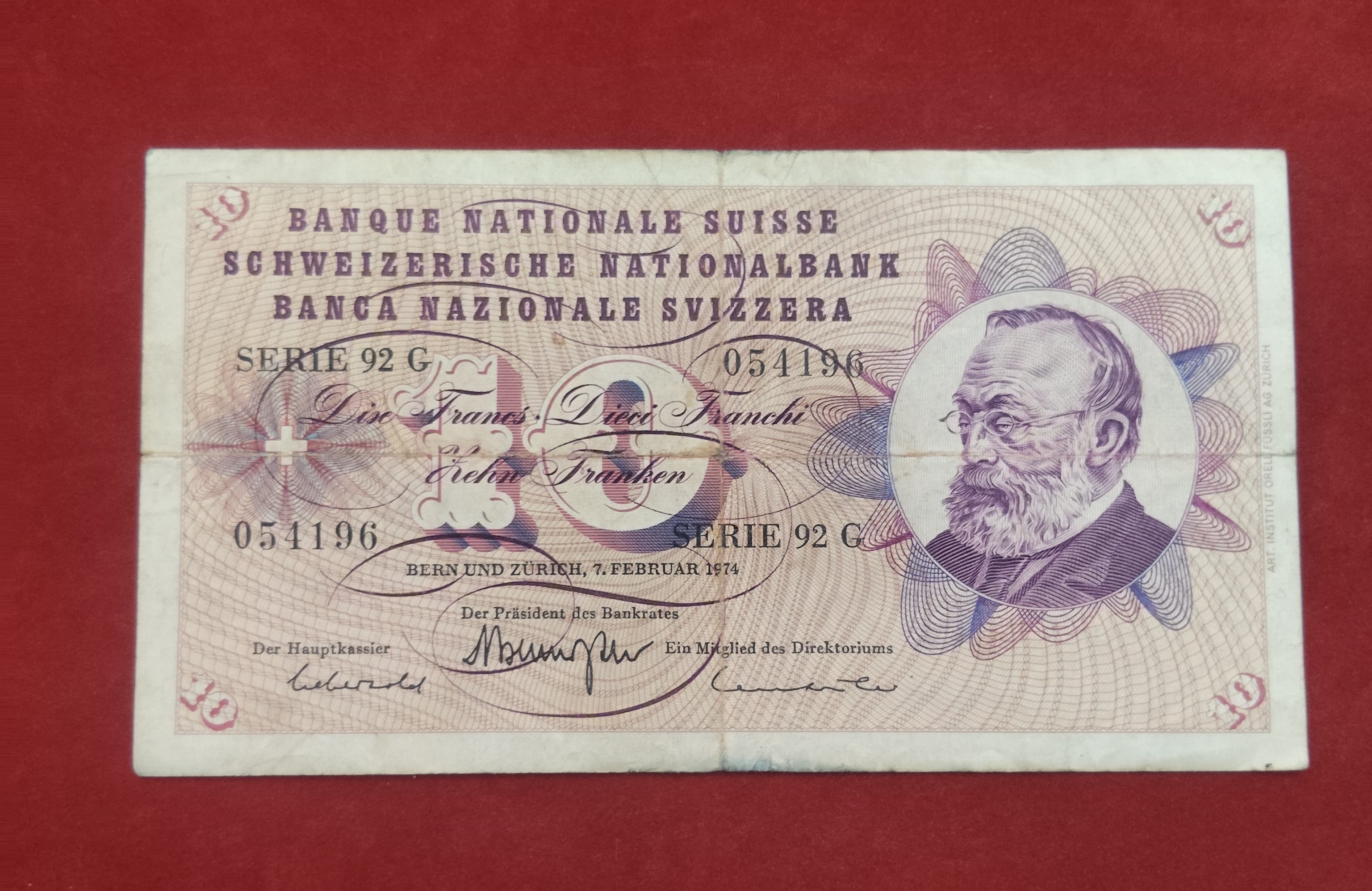 NATIONAL BANK OF SWITZERLAND 10 FRANCS (D1000)