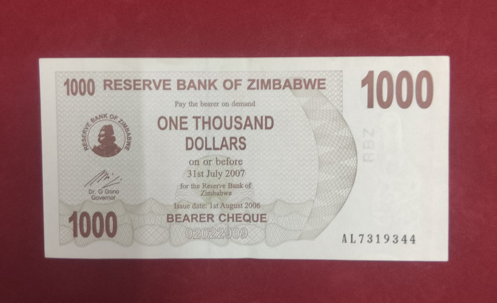 RESERVE BANK OF ZIMBABWE 1000 DOLLARS (608)