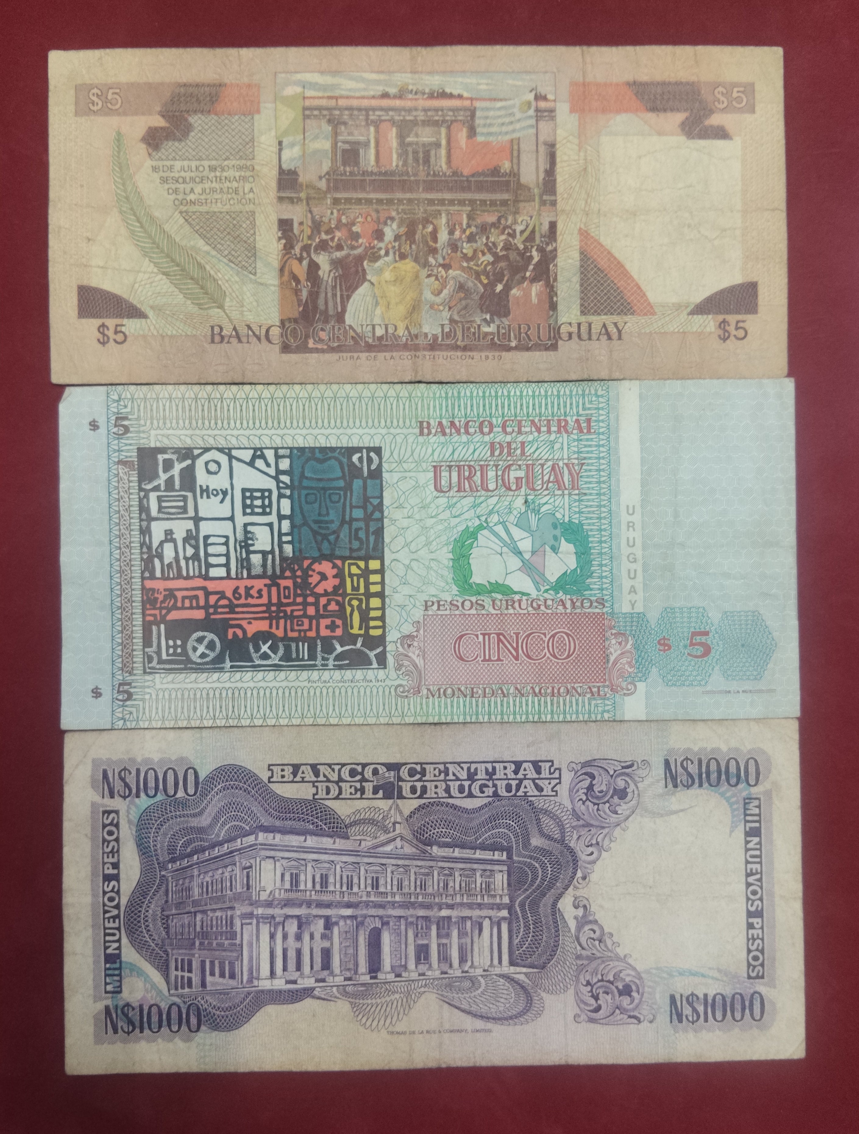 CENTRAL BANK OF URUGUAY 5 ,1000 ,10.000 PESOS (D496)