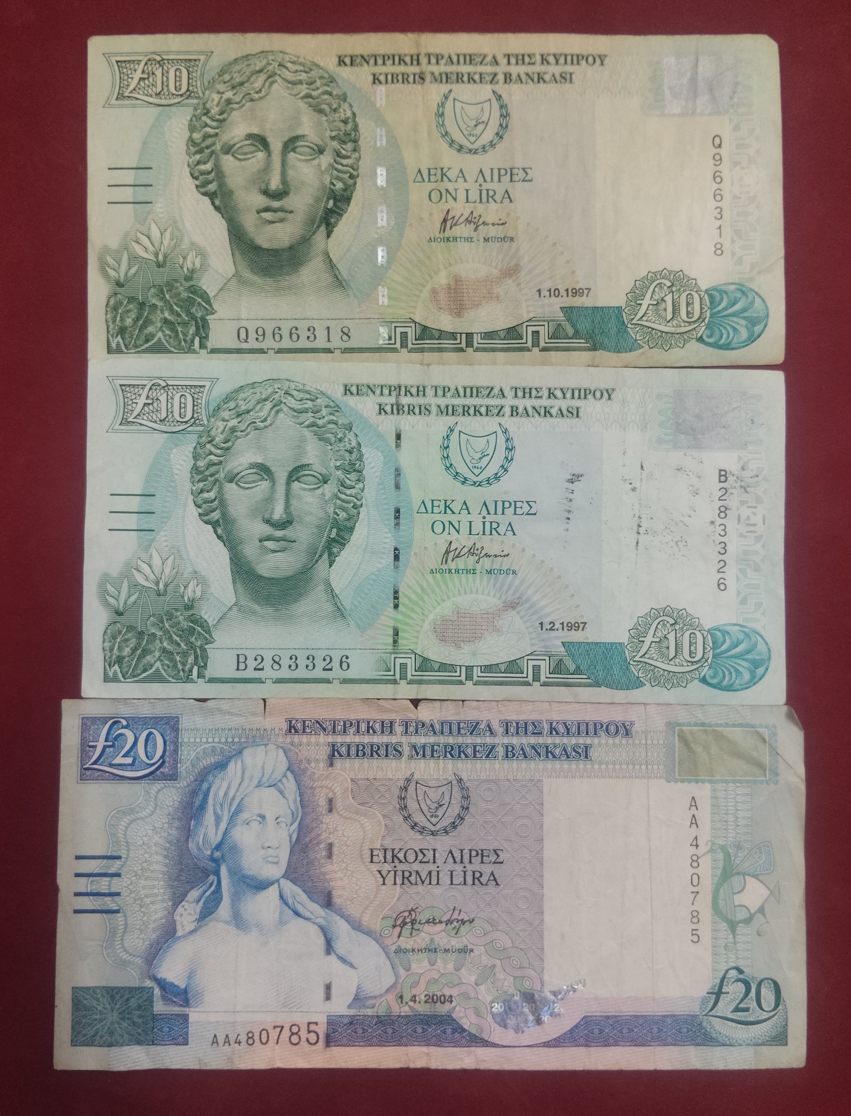 CENTRAL BANK OF CYPRUS 10 ,20 POUNDS (Y240)