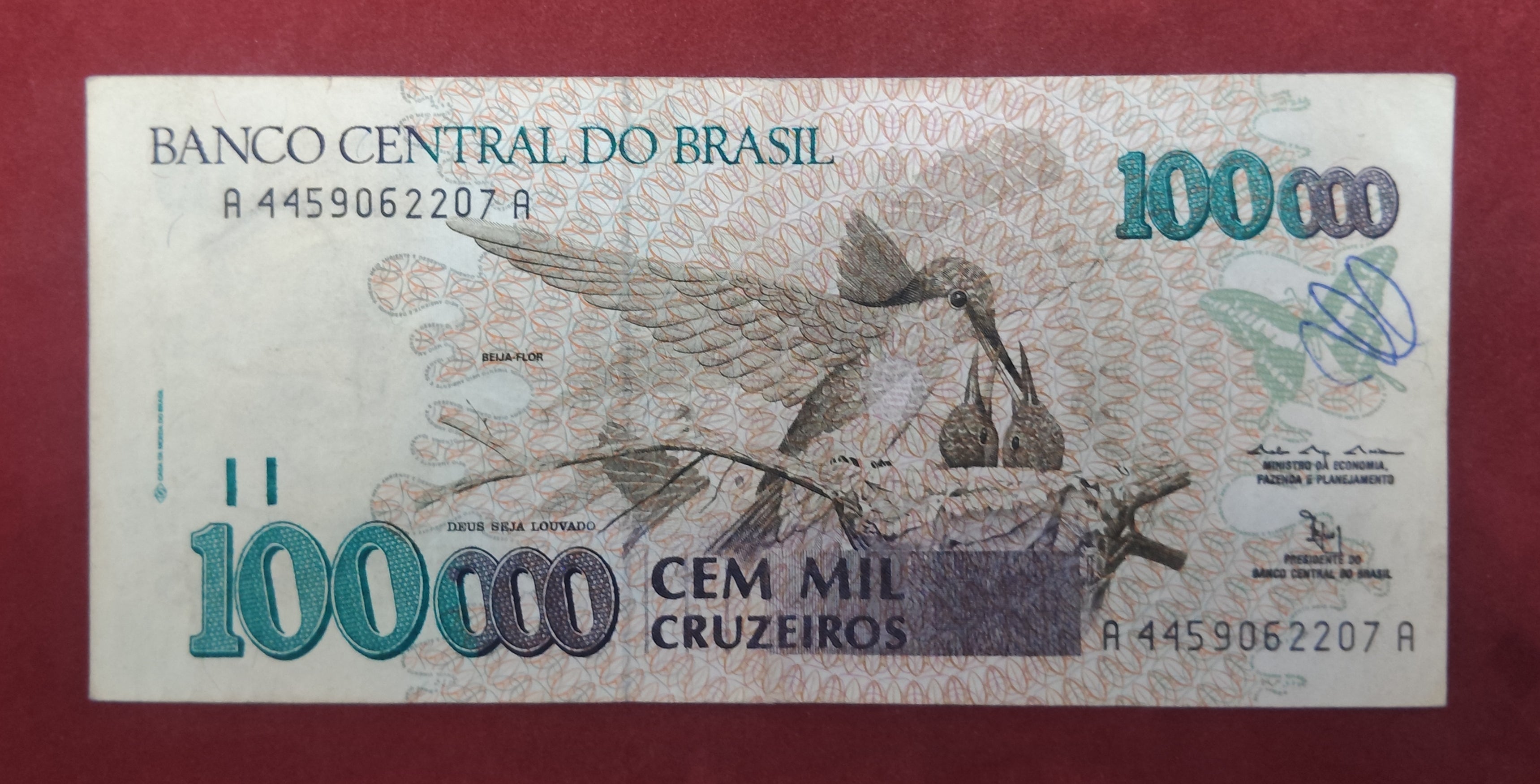 CENTRAL BANK OF BRASIL 100 000 CRUZEIROS (786)