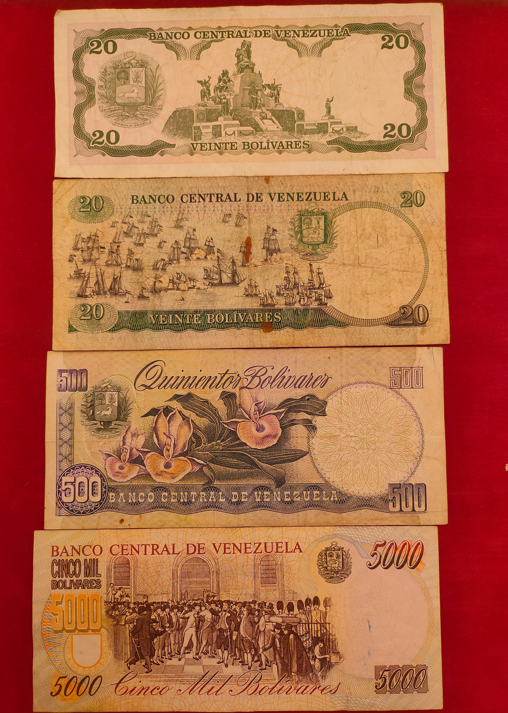 CENTRAL BANK OF VENEZUELA 20, 500, 5000 BOLIVARES (998)