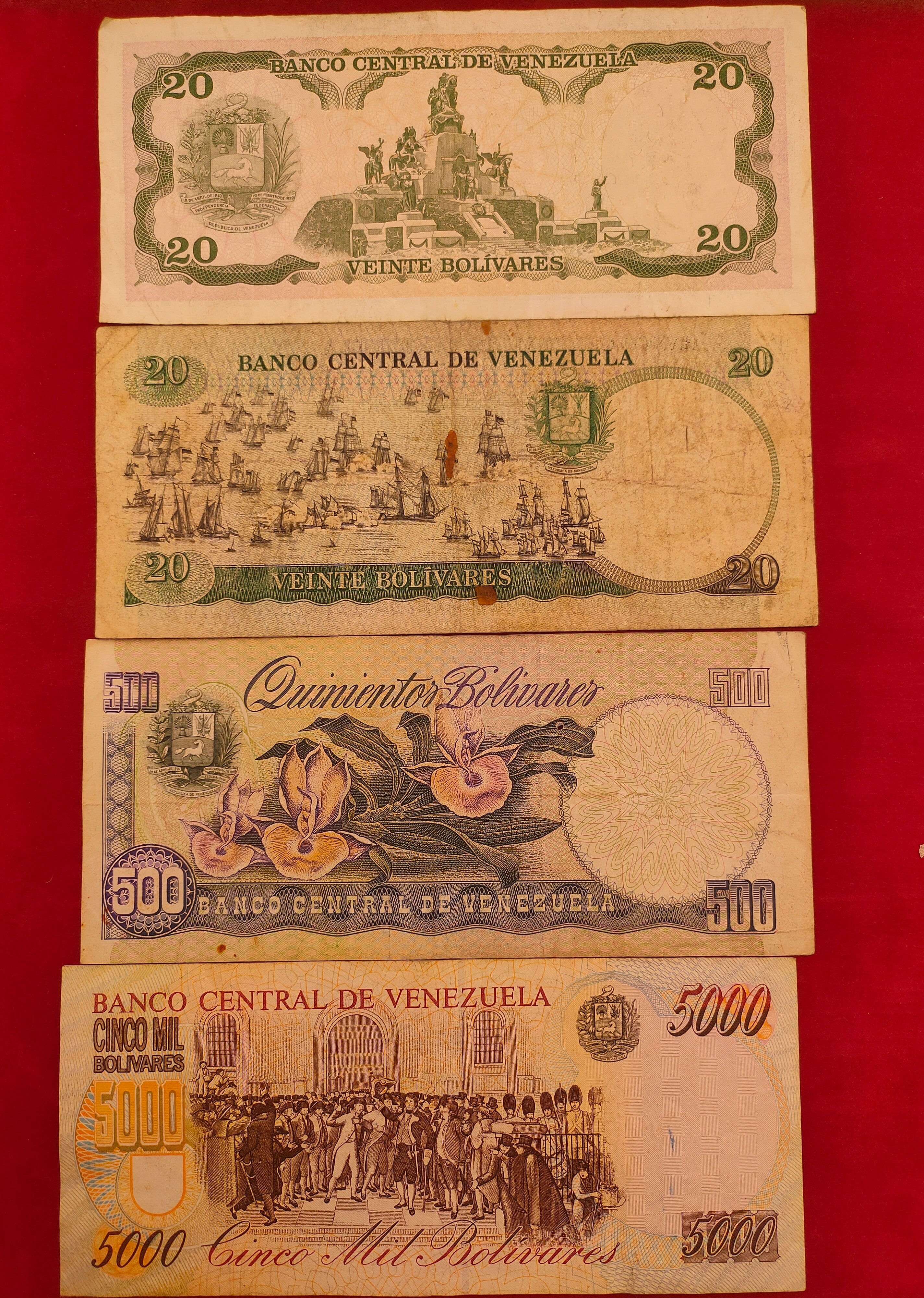 CENTRAL BANK OF VENEZUELA 20, 500, 5000 BOLIVARES (998)