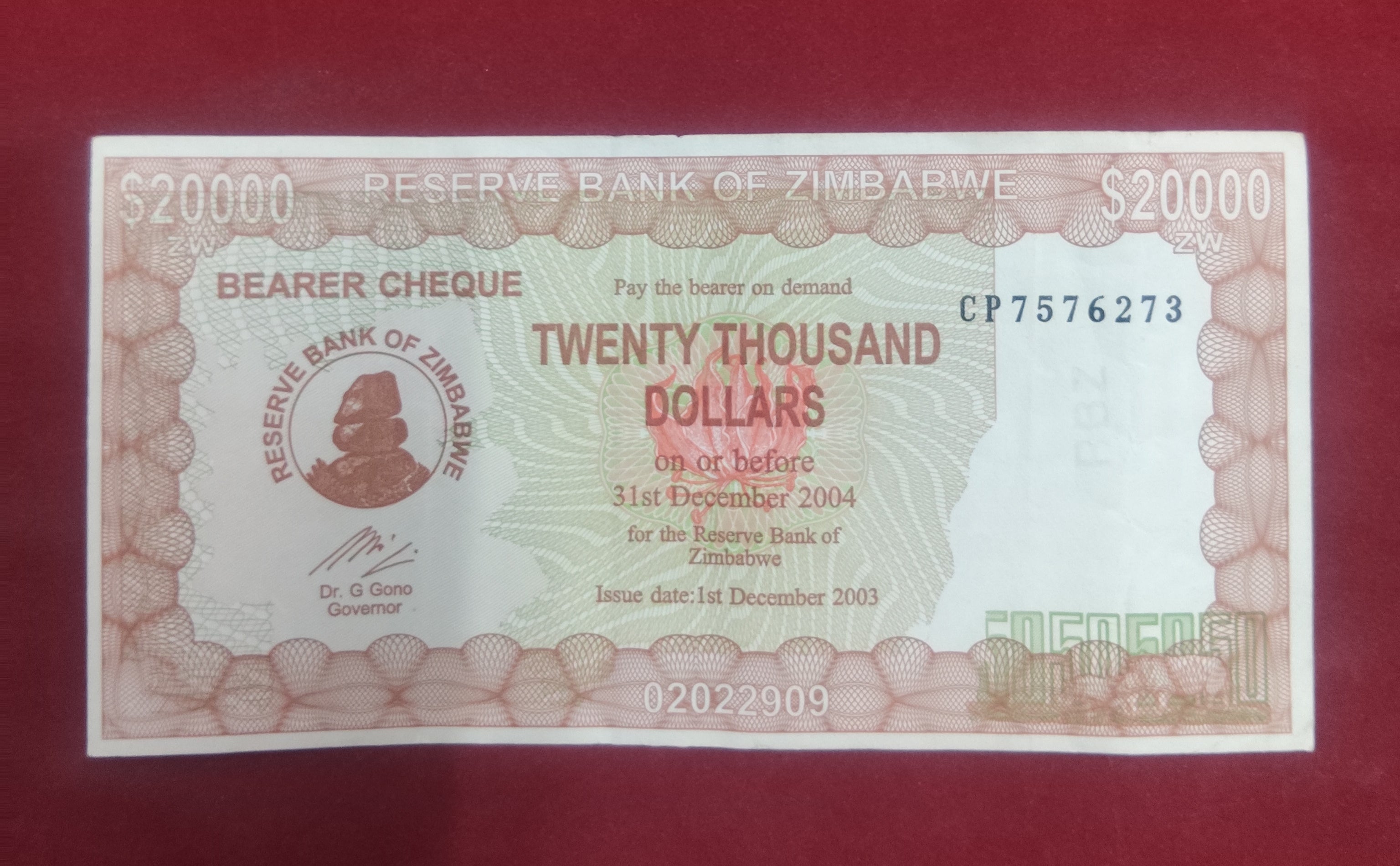 RESERVE BANK OF ZIMBABWE 20000 (Y167)