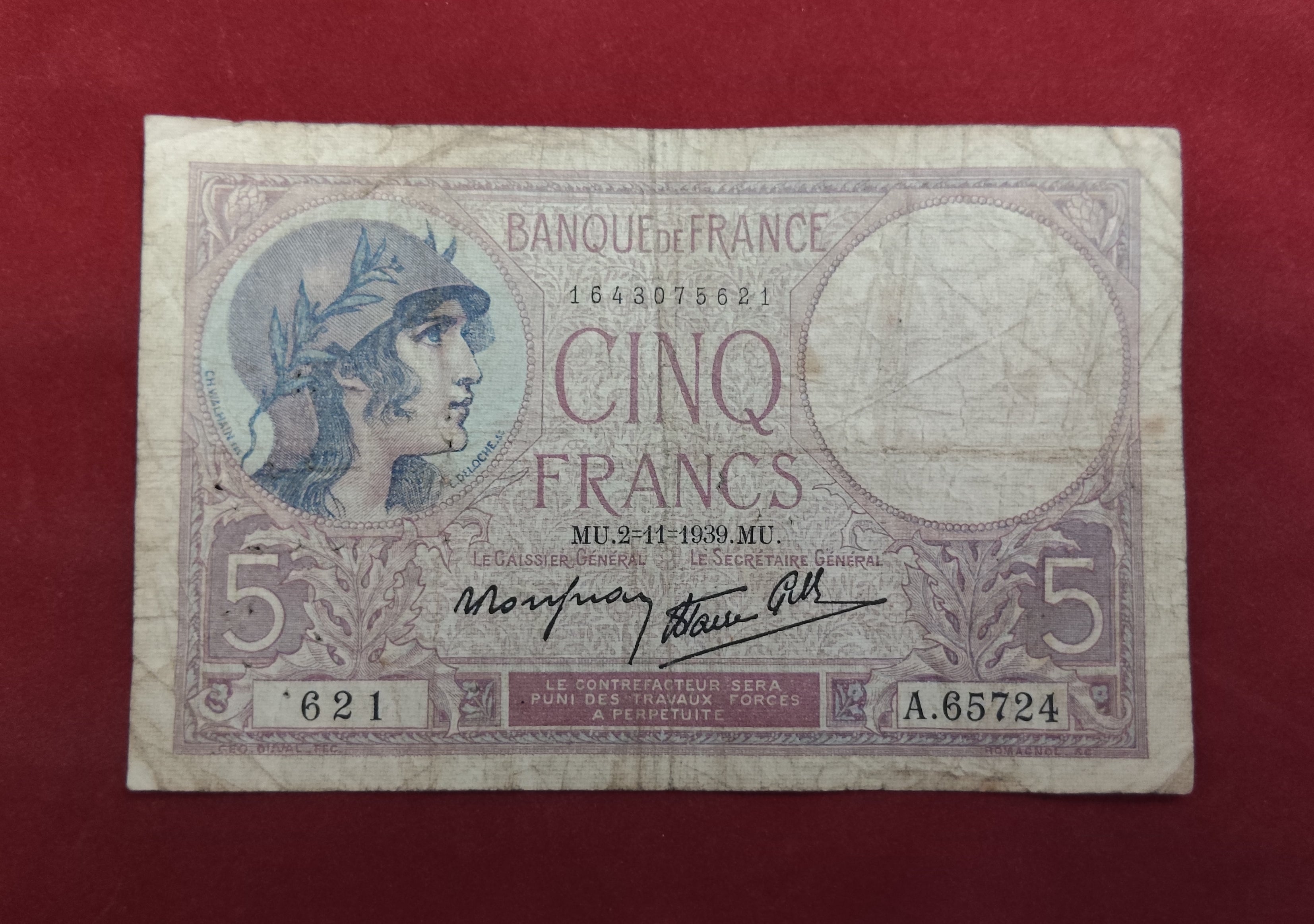 BANK OF FRANCE 5 FRANCS