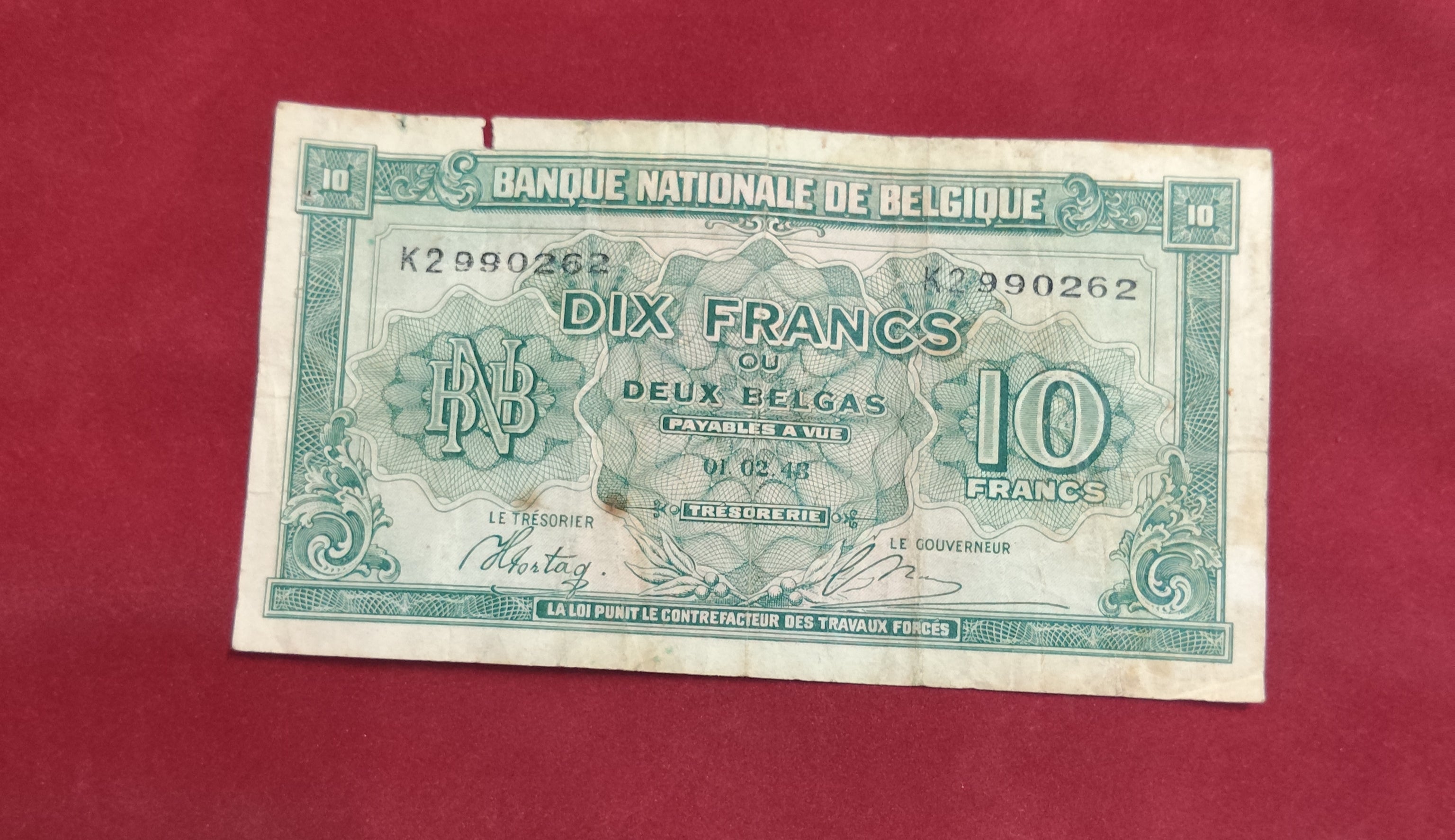 NATIONAL BANK OF BELGIUM 10 FRANCS