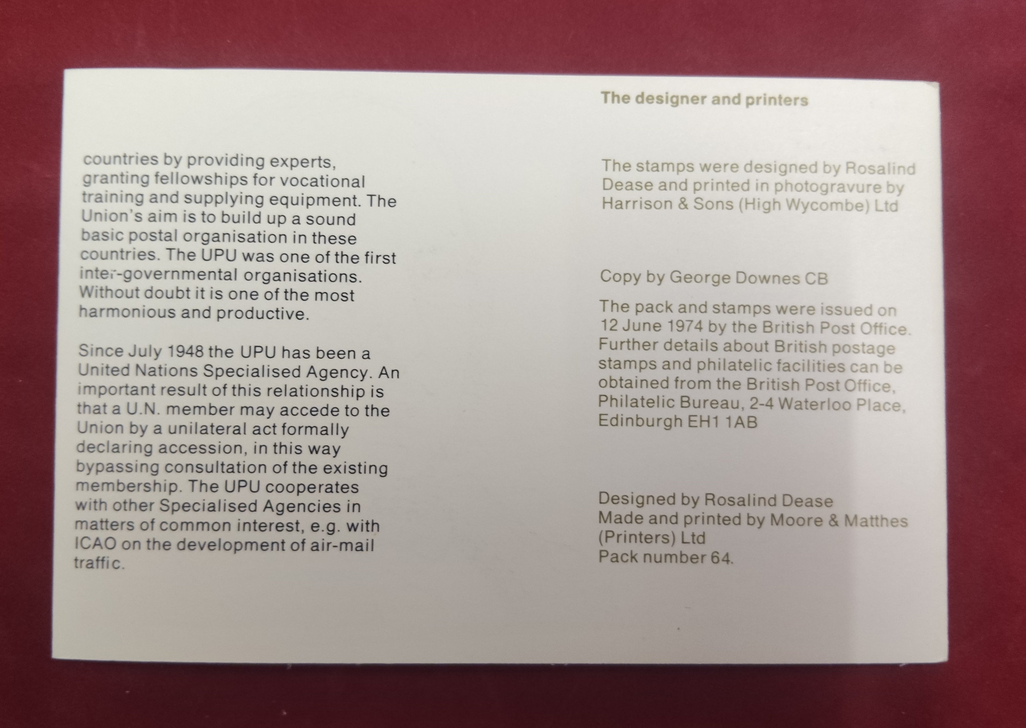 GB-1974 - ''Centenary of UPU'' Presentation