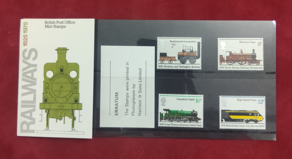 1975 ROYAL MAIL PRESENTATION PACK RAILWAYS 1825-1975 MINT DECIMAL STAMPS
