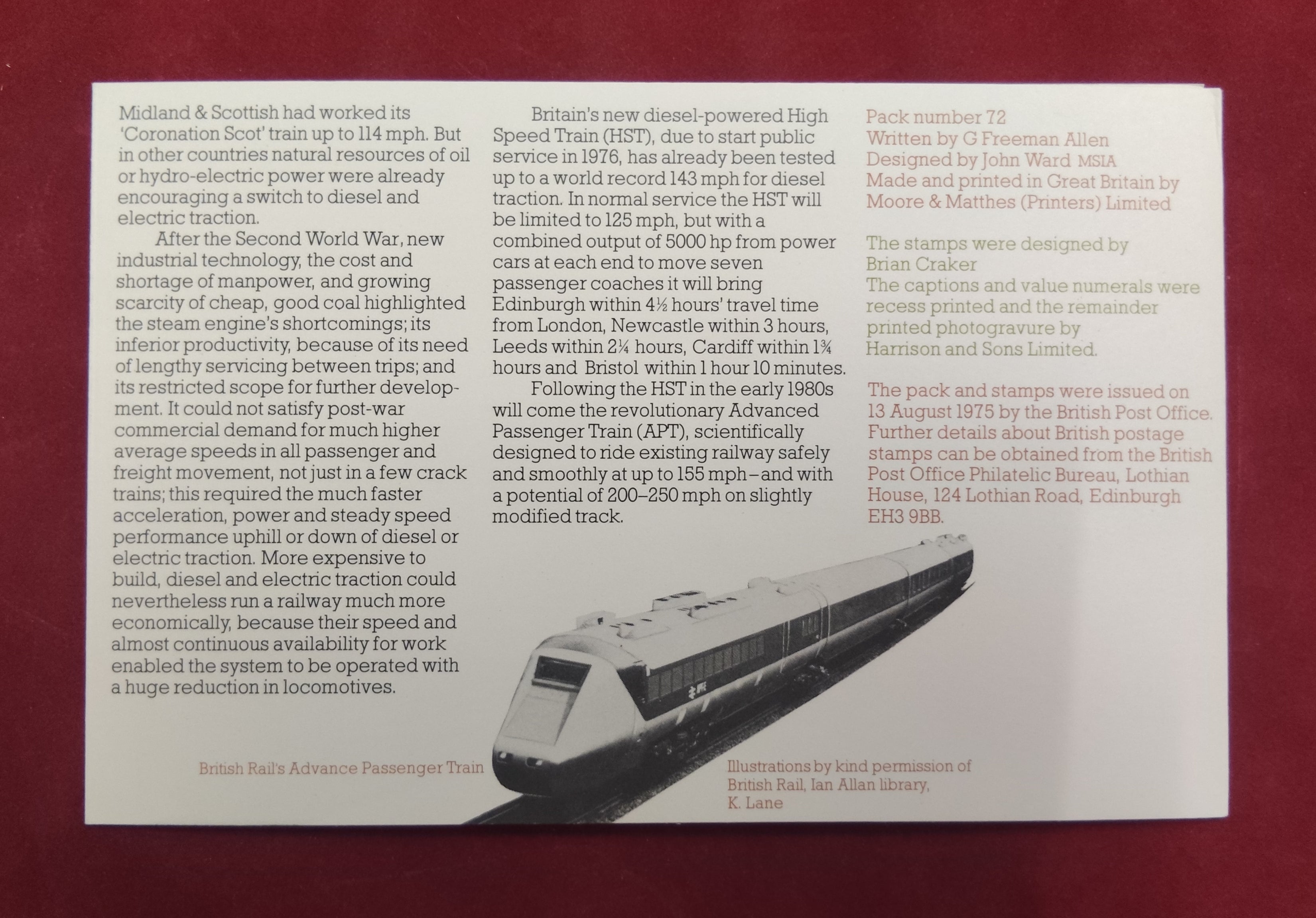 1975 ROYAL MAIL PRESENTATION PACK RAILWAYS 1825-1975 MINT DECIMAL STAMPS