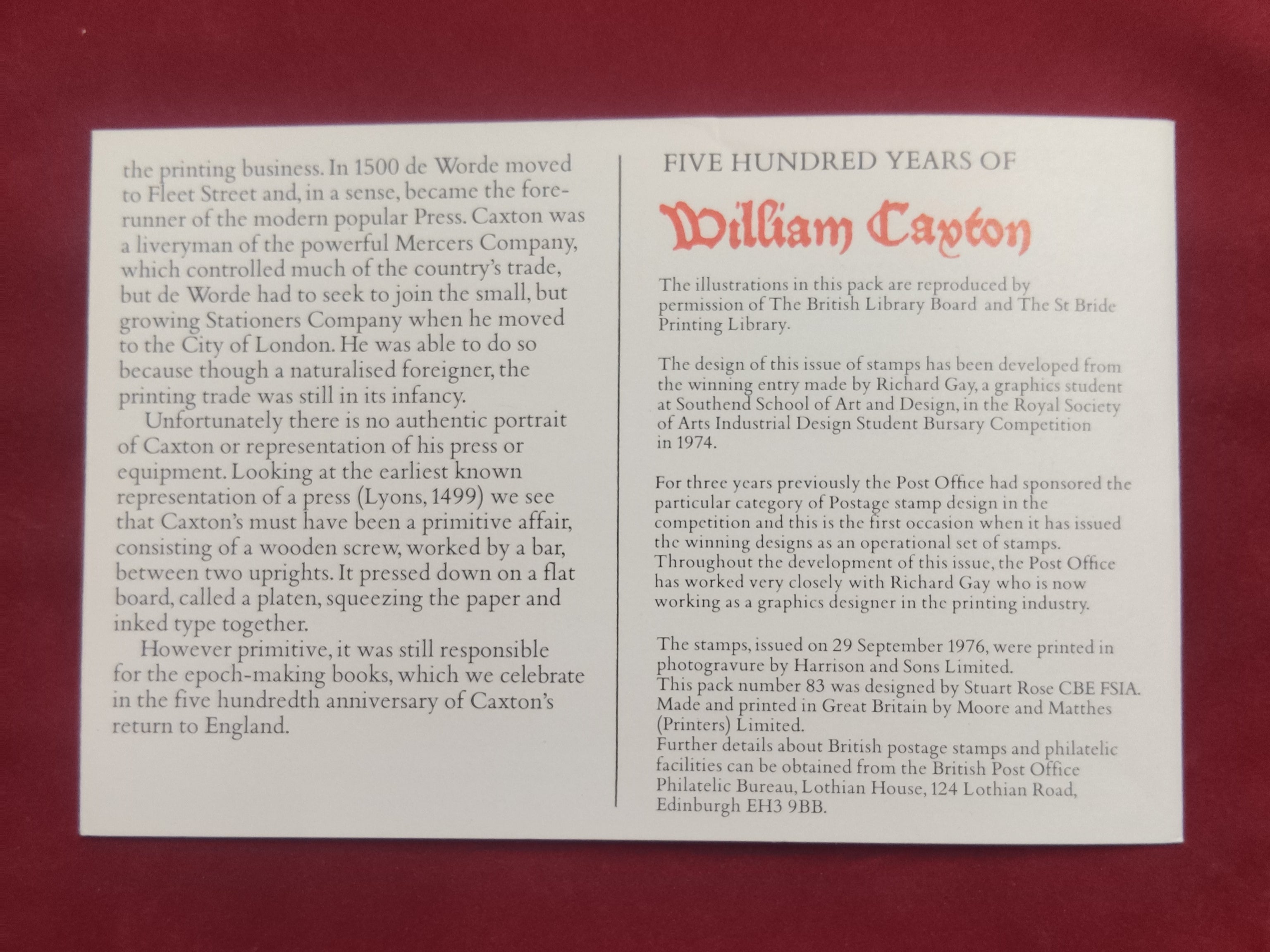 1976 WILLIAM CAXTON PRESENTATION