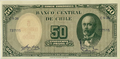 50 peso banknote from Banco Central de Chile with a portrait and text